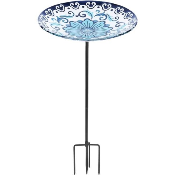 Glass Bird Baths,Garden Outdoor Birdbath Birdfeeder with MetalStake for Outside